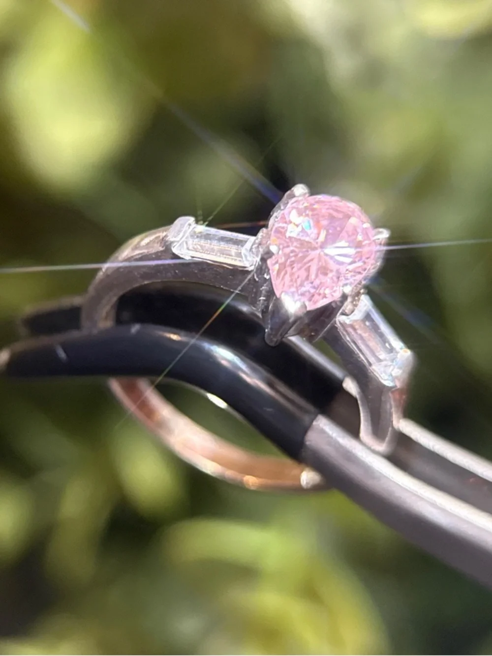 Silver 925‎ Pink Teardrop Solitaire Ring in Silver